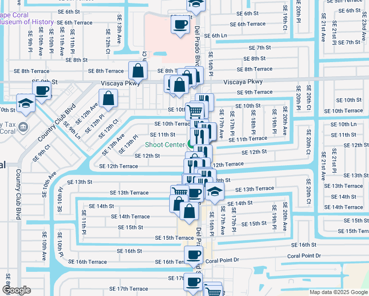 map of restaurants, bars, coffee shops, grocery stores, and more near 1444 Southeast 11th Terrace in Cape Coral