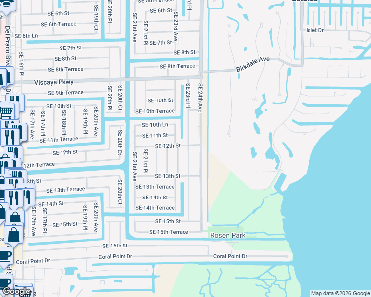 map of restaurants, bars, coffee shops, grocery stores, and more near 1204 Southeast 23rd Place in Cape Coral