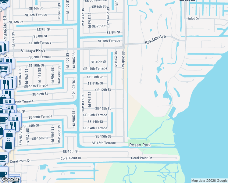 map of restaurants, bars, coffee shops, grocery stores, and more near 1204 Southeast 23rd Place in Cape Coral