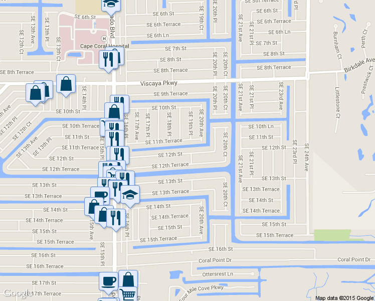map of restaurants, bars, coffee shops, grocery stores, and more near 1913 SE 12th St in Cape Coral