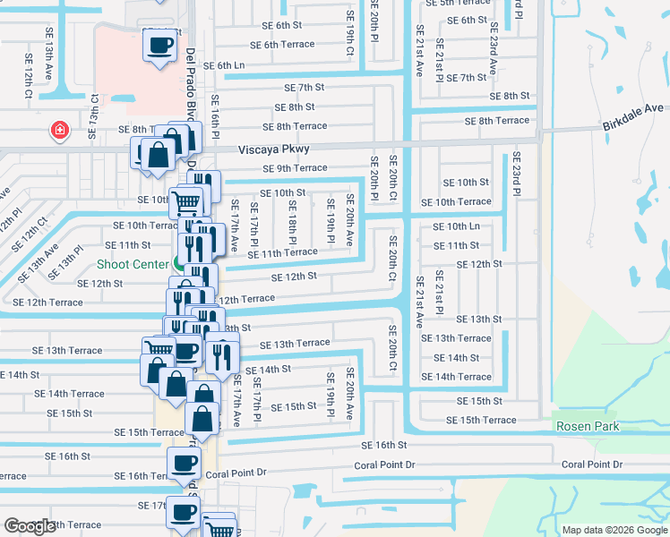 map of restaurants, bars, coffee shops, grocery stores, and more near 1913 Southeast 12th Street in Cape Coral