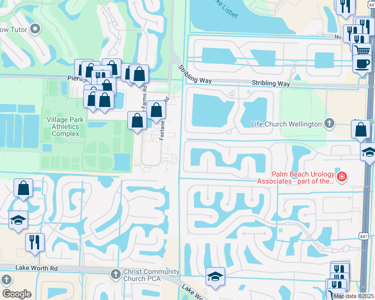 map of restaurants, bars, coffee shops, grocery stores, and more near 10682 Paso Fino Drive in Lake Worth