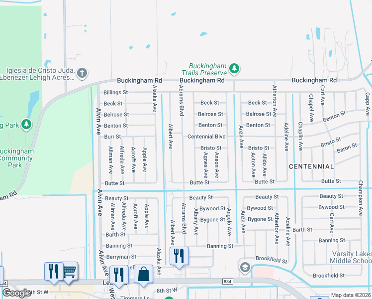 map of restaurants, bars, coffee shops, grocery stores, and more near 1040 Abrams Boulevard in Lehigh Acres