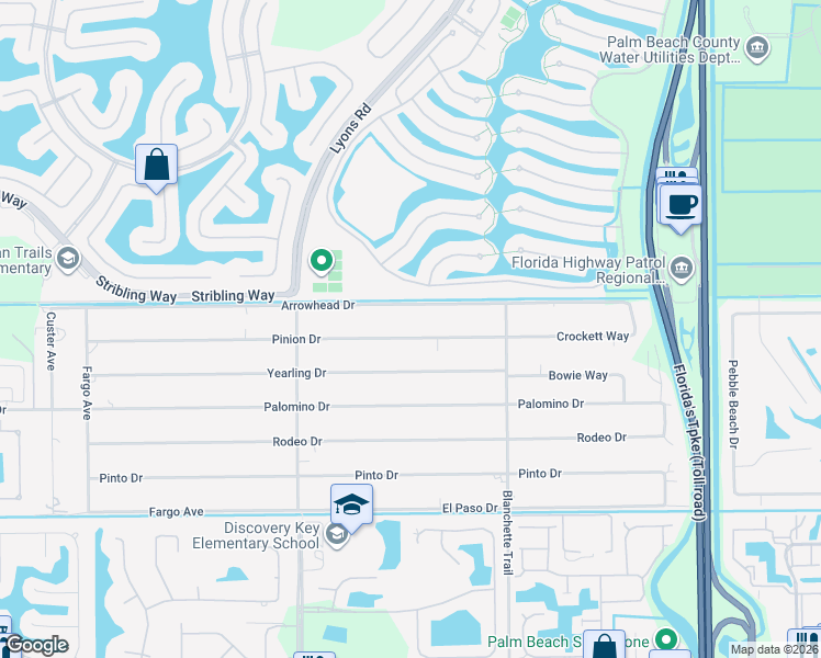 map of restaurants, bars, coffee shops, grocery stores, and more near 8729 Pinion Drive in Lake Worth