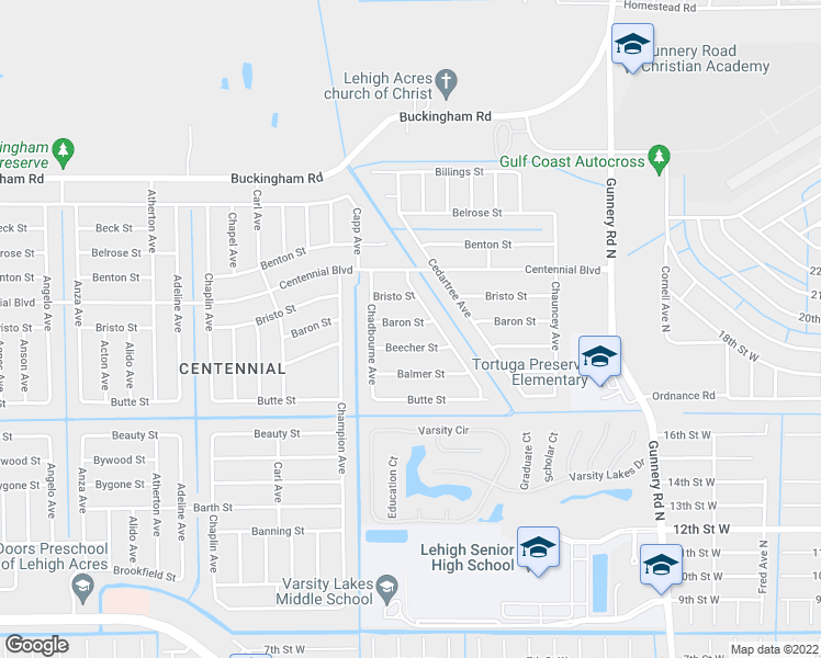 map of restaurants, bars, coffee shops, grocery stores, and more near 5127 Baron Street in Lehigh Acres
