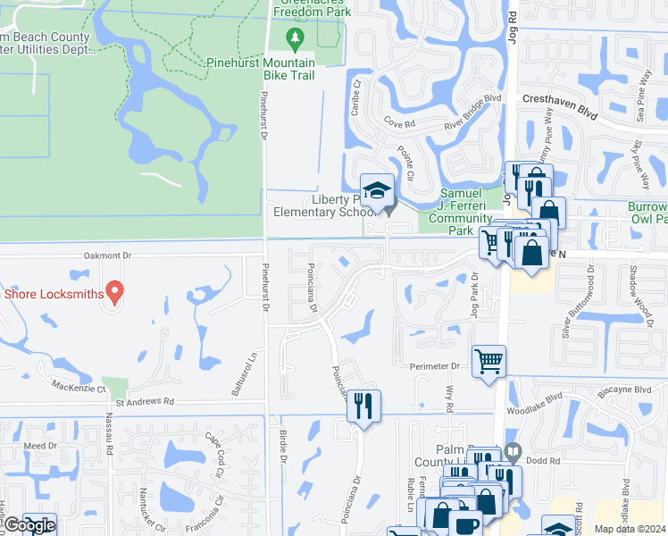 map of restaurants, bars, coffee shops, grocery stores, and more near 3146 Via Poinciana in Lake Worth