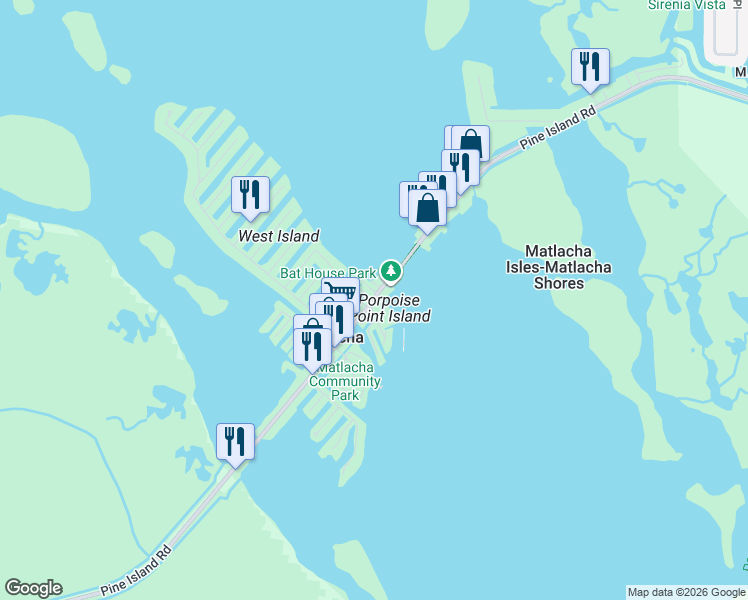 map of restaurants, bars, coffee shops, grocery stores, and more near 4134 Pine Island Road in Matlacha