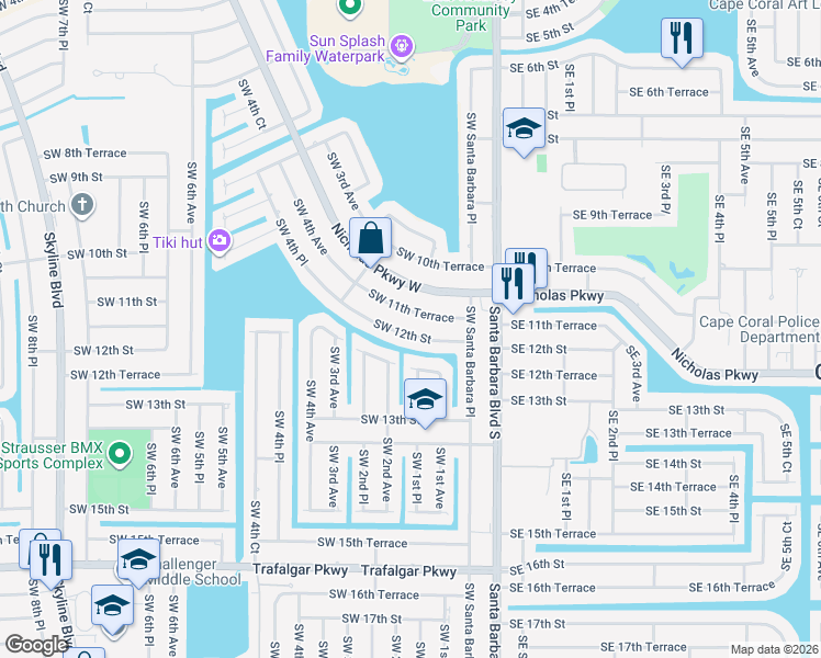map of restaurants, bars, coffee shops, grocery stores, and more near 204 Southwest 12th Street in Cape Coral