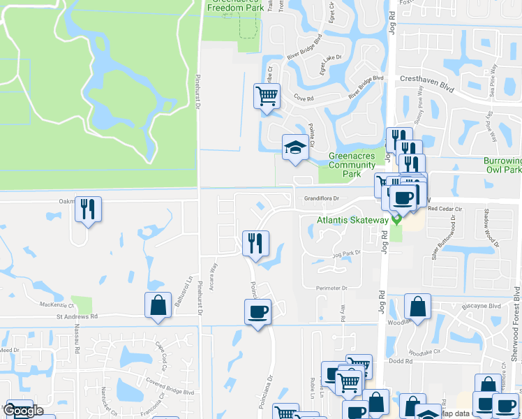 map of restaurants, bars, coffee shops, grocery stores, and more near 3146 Via Poinciana in Lake Worth