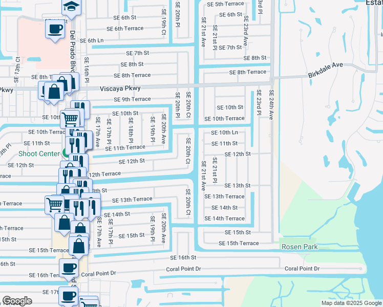 map of restaurants, bars, coffee shops, grocery stores, and more near 1118 Southeast 20th Court in Cape Coral