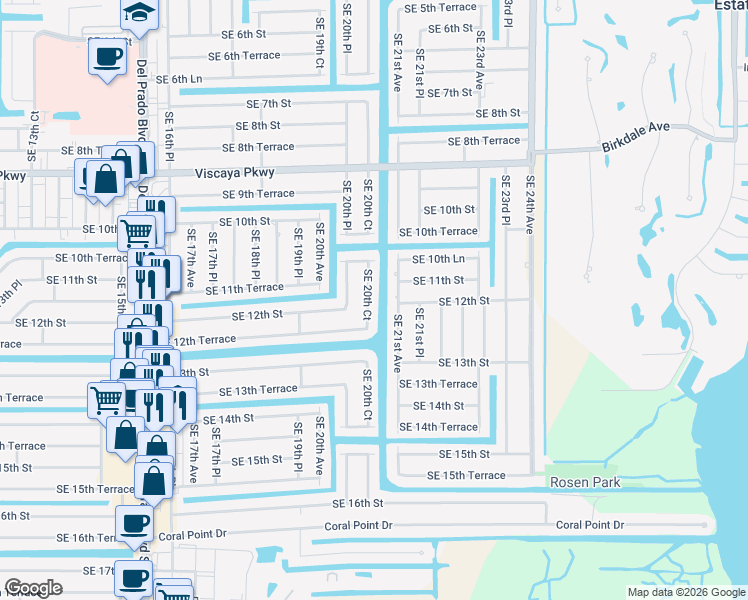 map of restaurants, bars, coffee shops, grocery stores, and more near 1113 Southeast 20th Court in Cape Coral