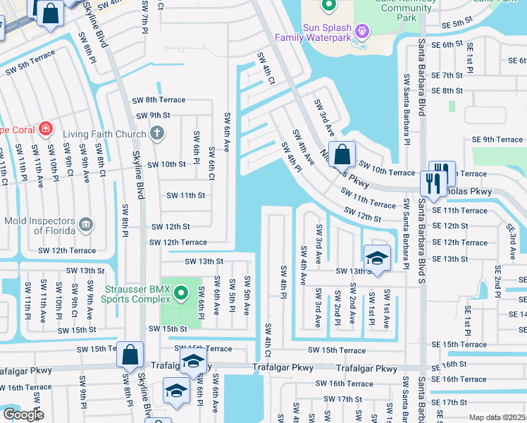 map of restaurants, bars, coffee shops, grocery stores, and more near 459 Southwest 12th Street in Cape Coral