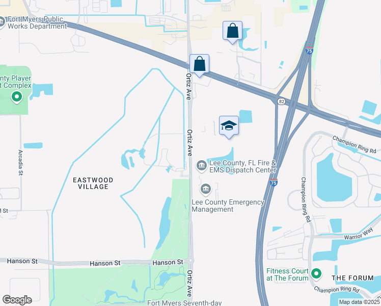 map of restaurants, bars, coffee shops, grocery stores, and more near 2515 Ortiz Avenue in Fort Myers