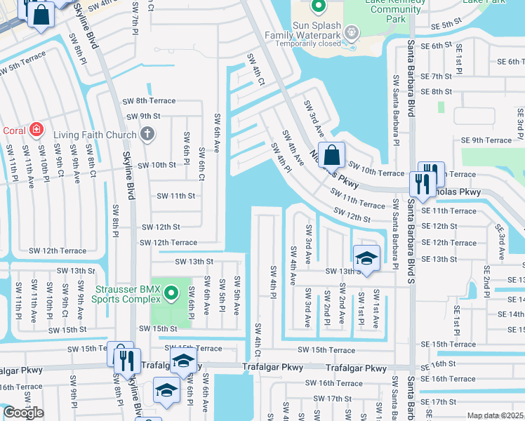 map of restaurants, bars, coffee shops, grocery stores, and more near 431 Southwest 12th Street in Cape Coral