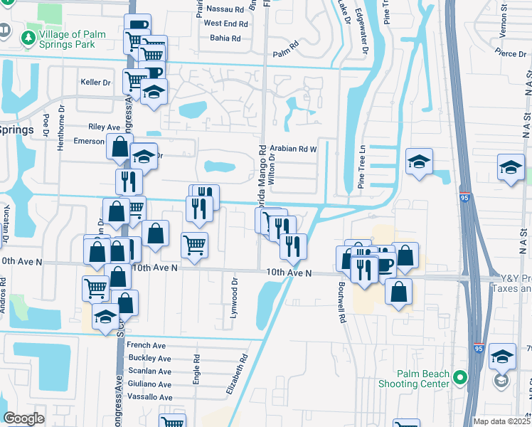 map of restaurants, bars, coffee shops, grocery stores, and more near 3061 Florida Mango Road in Lake Worth
