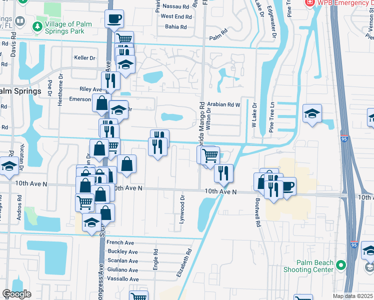 map of restaurants, bars, coffee shops, grocery stores, and more near 2597 Hayden Drive in Lake Worth