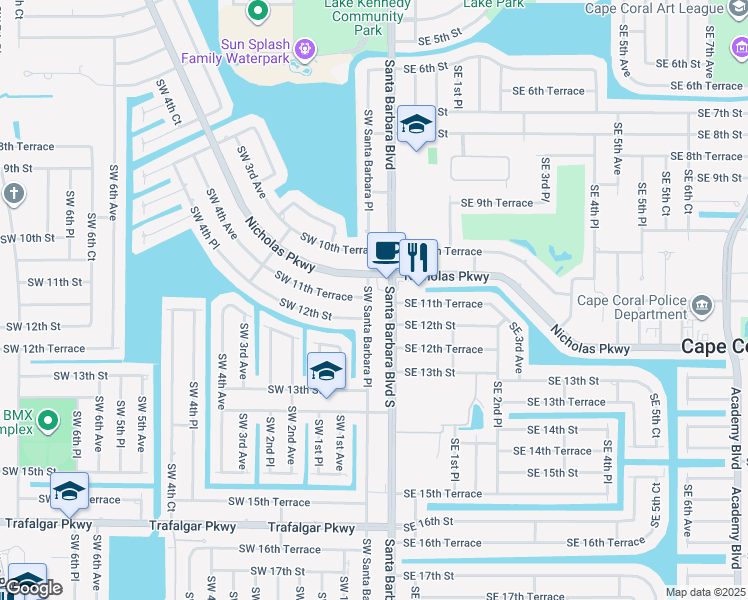 map of restaurants, bars, coffee shops, grocery stores, and more near 1125 Southwest Santa Barbara Place in Cape Coral