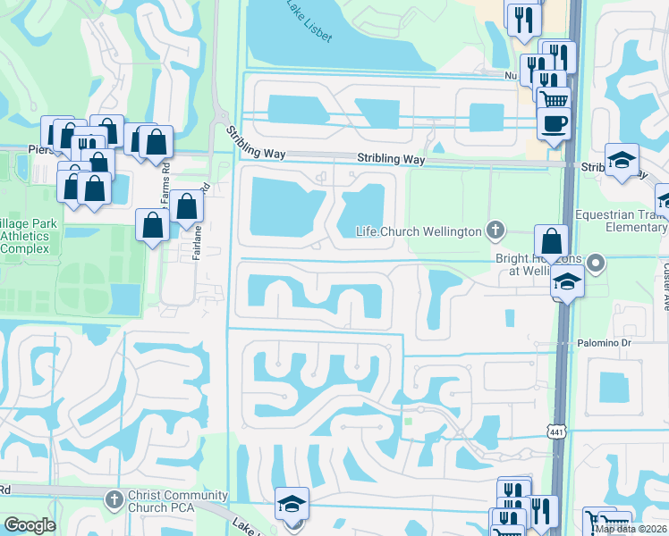 map of restaurants, bars, coffee shops, grocery stores, and more near 10574 Paso Fino Drive in Lake Worth