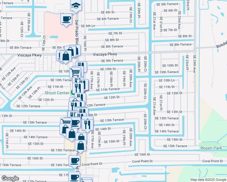 map of restaurants, bars, coffee shops, grocery stores, and more near 1819 Southeast 12th Street in Cape Coral