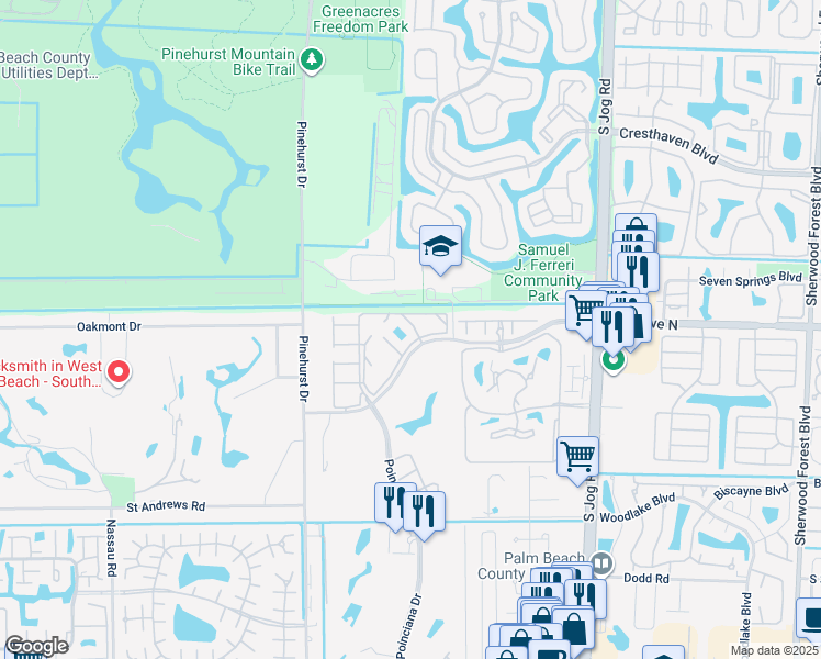 map of restaurants, bars, coffee shops, grocery stores, and more near 3146 Via Poinciana in Lake Worth