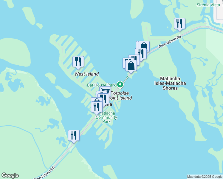 map of restaurants, bars, coffee shops, grocery stores, and more near 4500 Pine Island Road in Matlacha