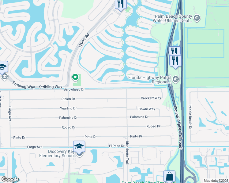 map of restaurants, bars, coffee shops, grocery stores, and more near 8654 Pinion Drive in Lake Worth