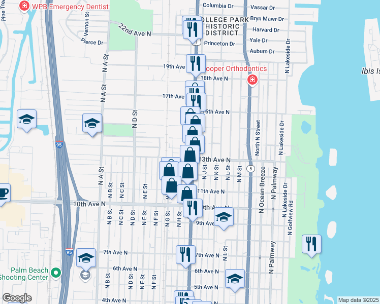 map of restaurants, bars, coffee shops, grocery stores, and more near 1230 North Dixie Highway in Lake Worth