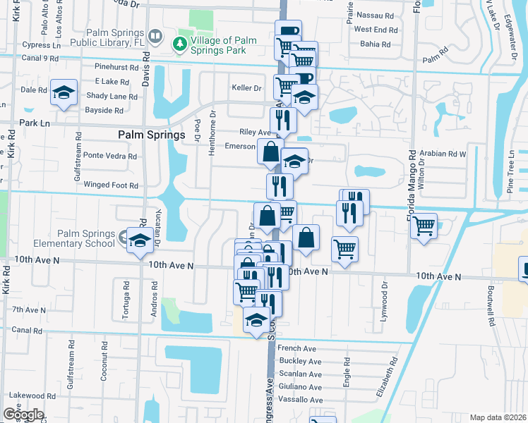 map of restaurants, bars, coffee shops, grocery stores, and more near 173 Cayman Dr in Lake Worth