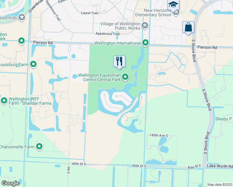 map of restaurants, bars, coffee shops, grocery stores, and more near 14299 Calypso Lane in Wellington