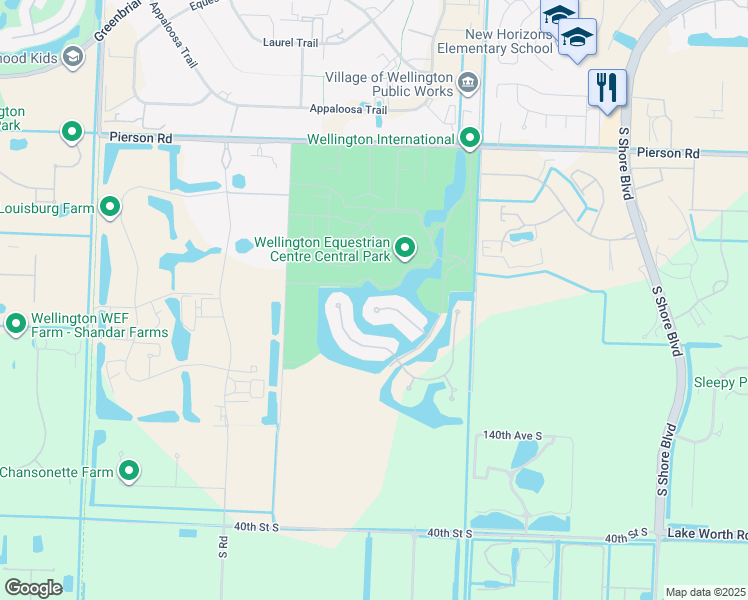 map of restaurants, bars, coffee shops, grocery stores, and more near 14299 Calypso Lane in Wellington