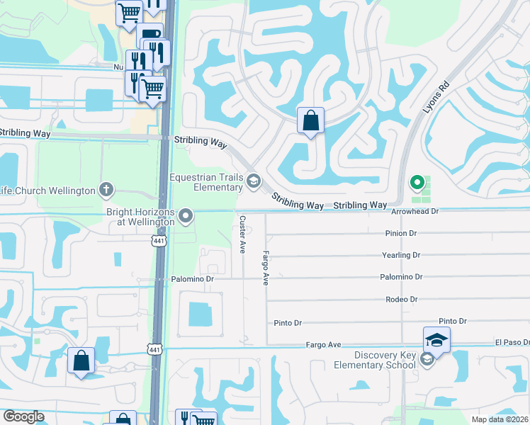 map of restaurants, bars, coffee shops, grocery stores, and more near 3021 Arrowhead Drive in Lake Worth