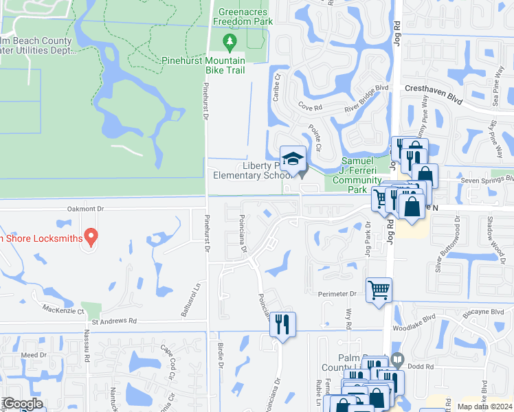 map of restaurants, bars, coffee shops, grocery stores, and more near 3158 Via Poinciana in Lake Worth