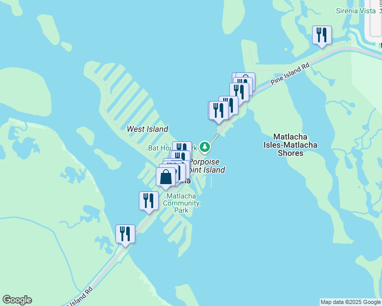 map of restaurants, bars, coffee shops, grocery stores, and more near 4440 Pine Island Road in Matlacha