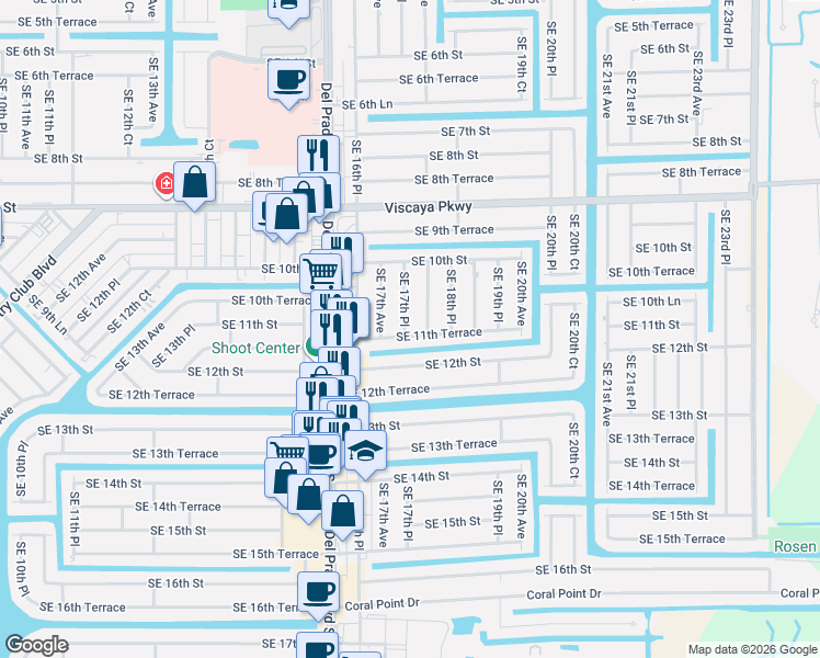 map of restaurants, bars, coffee shops, grocery stores, and more near 1035 Southeast 17th Place in Cape Coral