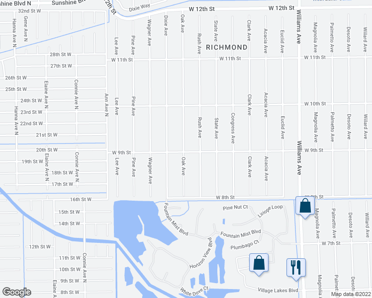 map of restaurants, bars, coffee shops, grocery stores, and more near 1706 West 9th Street in Lehigh Acres