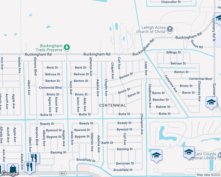 map of restaurants, bars, coffee shops, grocery stores, and more near 5267 Centennial Boulevard in Lehigh Acres