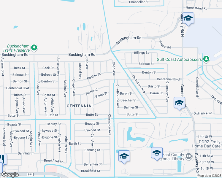 map of restaurants, bars, coffee shops, grocery stores, and more near 1036 Champion Avenue in Lehigh Acres