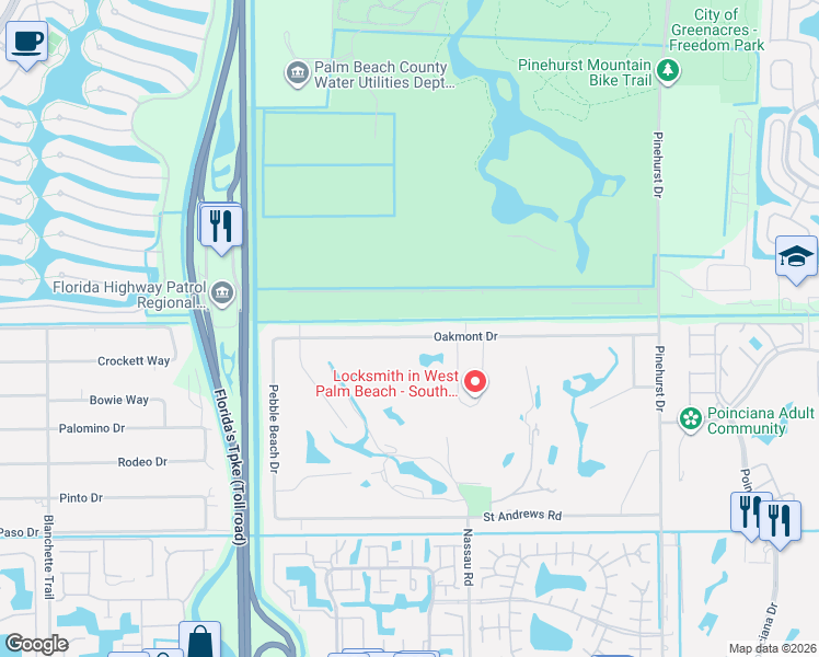 map of restaurants, bars, coffee shops, grocery stores, and more near 7653 Oakmont Drive in Lake Worth