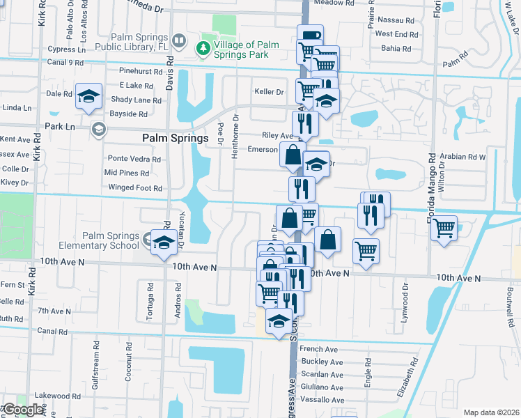 map of restaurants, bars, coffee shops, grocery stores, and more near 100 Rex Avenue in Palm Springs