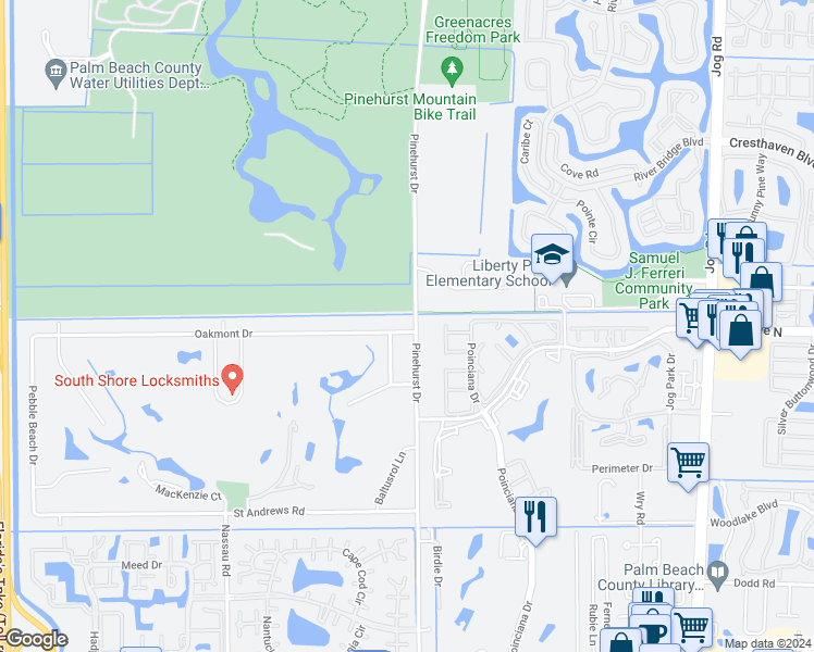 map of restaurants, bars, coffee shops, grocery stores, and more near 7059 Oakmont Drive in Lake Worth