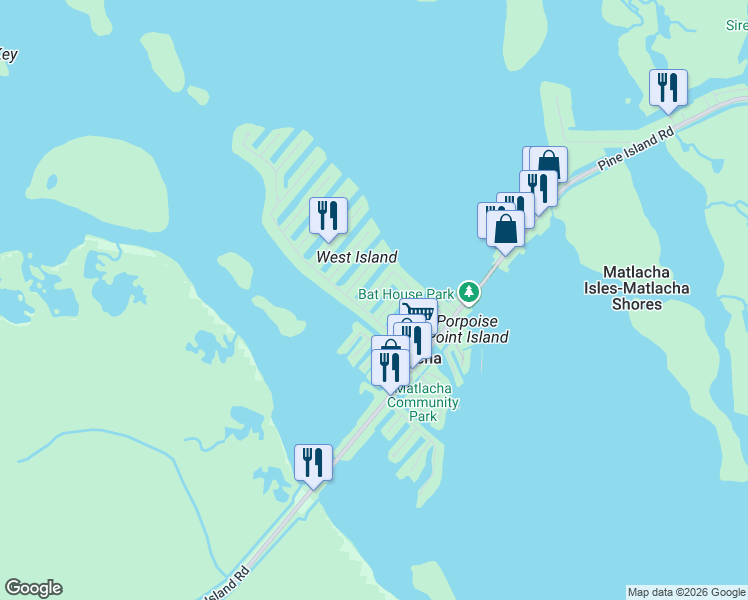 map of restaurants, bars, coffee shops, grocery stores, and more near 2602 Bayshore Drive in Matlacha