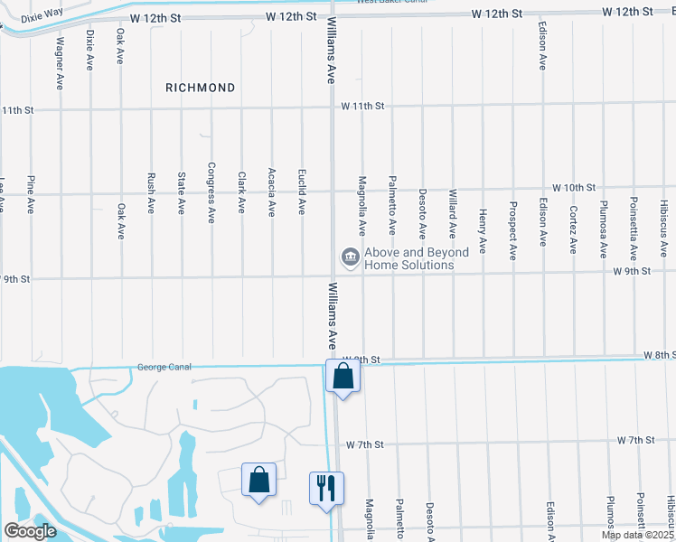 map of restaurants, bars, coffee shops, grocery stores, and more near 1006 West 9th Street in Lehigh Acres