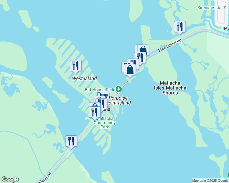 map of restaurants, bars, coffee shops, grocery stores, and more near 4440 Pine Island Road in Matlacha