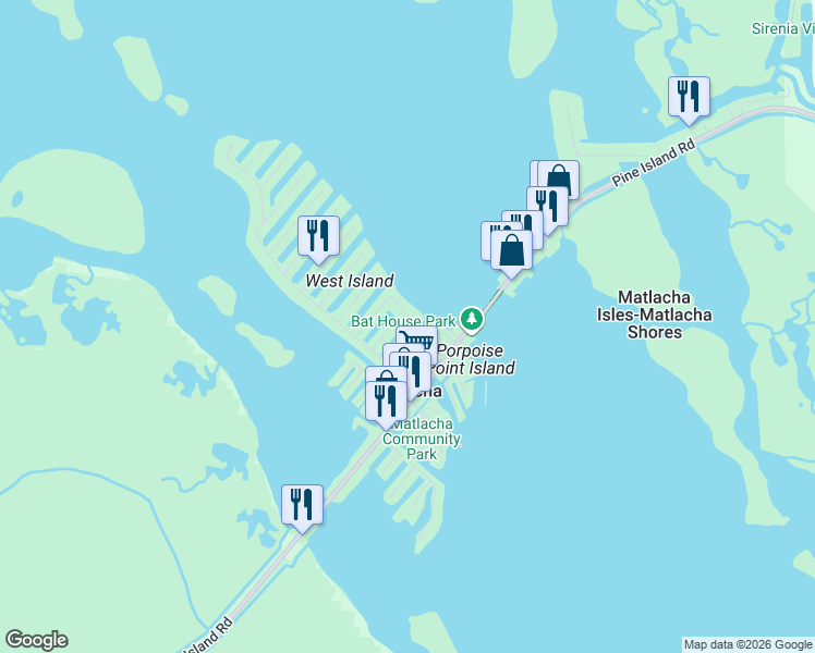 map of restaurants, bars, coffee shops, grocery stores, and more near 2487 Bayshore Drive in Matlacha