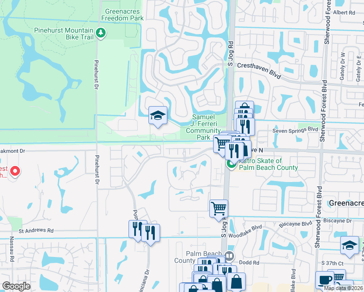 map of restaurants, bars, coffee shops, grocery stores, and more near 3062 Grandiflora Drive in Greenacres