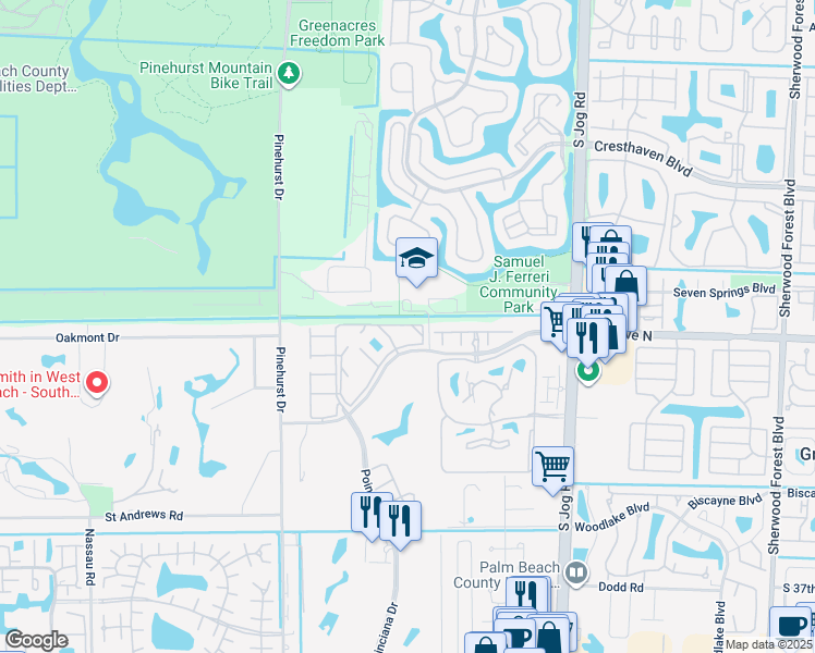 map of restaurants, bars, coffee shops, grocery stores, and more near 3154 Via Poinciana in Lake Worth