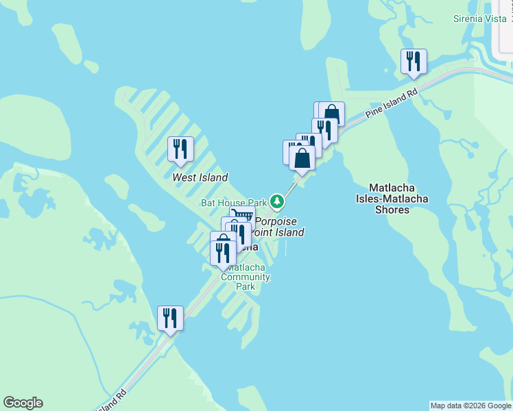 map of restaurants, bars, coffee shops, grocery stores, and more near 4440 Pine Island Road in Matlacha