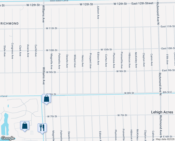 map of restaurants, bars, coffee shops, grocery stores, and more near 902 Henry Avenue in Lehigh Acres