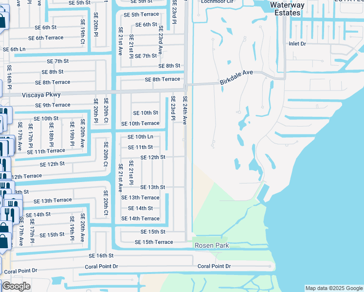 map of restaurants, bars, coffee shops, grocery stores, and more near 1029 Southeast 24th Avenue in Cape Coral