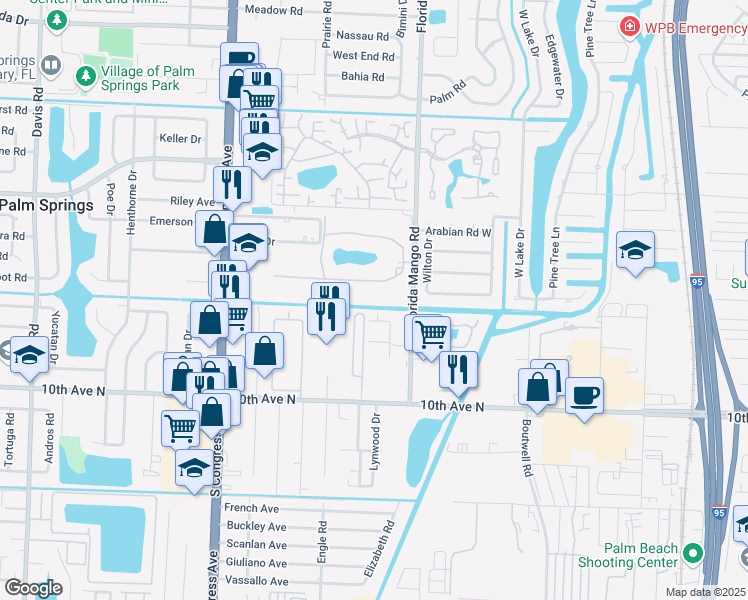 map of restaurants, bars, coffee shops, grocery stores, and more near 2606 Garden Drive South in Lake Worth
